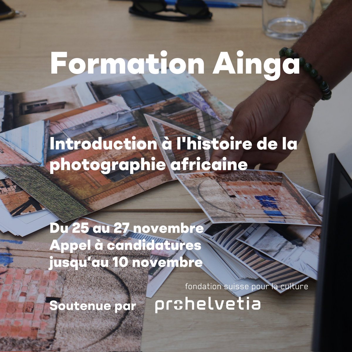 📝 #FormationAinga en collaboration avec Sar'Nao, Mois de la photo et soutenue par Pro Helvetia Johannesbourg- Swiss Arts Council. 

L'appel à candidatures est ouvert jusqu'au 10 novembre 2024. Postulez en cliquant ici :form.jotform.com/242983590140559 

📍 Fondation H