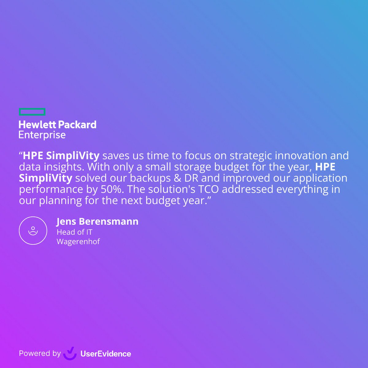 'Check out this #HPE SimpliVity customer testimonial based on a UserEvidence research:' hpe.to/6015qANYR