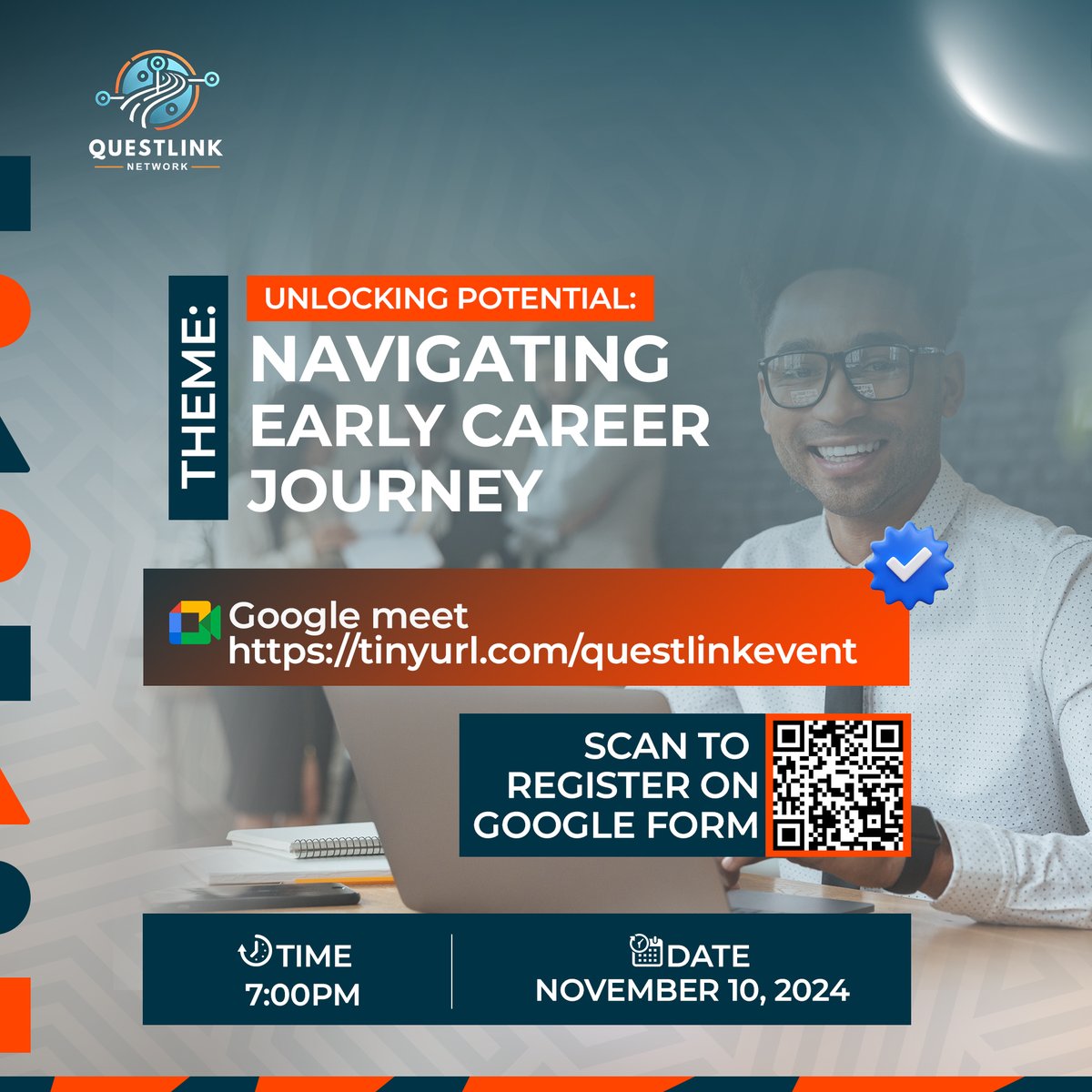 QuestlinkNet's tweet image. 🚀 Ready to unlock your career potential? Join us for QuestLink Network's virtual event, "Unlocking Potential: Navigating Early Career Journey" on Nov 10 at 7 PM! 🌟 Don’t miss expert tips &amp;amp; networking! 🔗 Register now: tinyurl.com/questlinkevent #CareerGrowth #QuestLinkNetwork