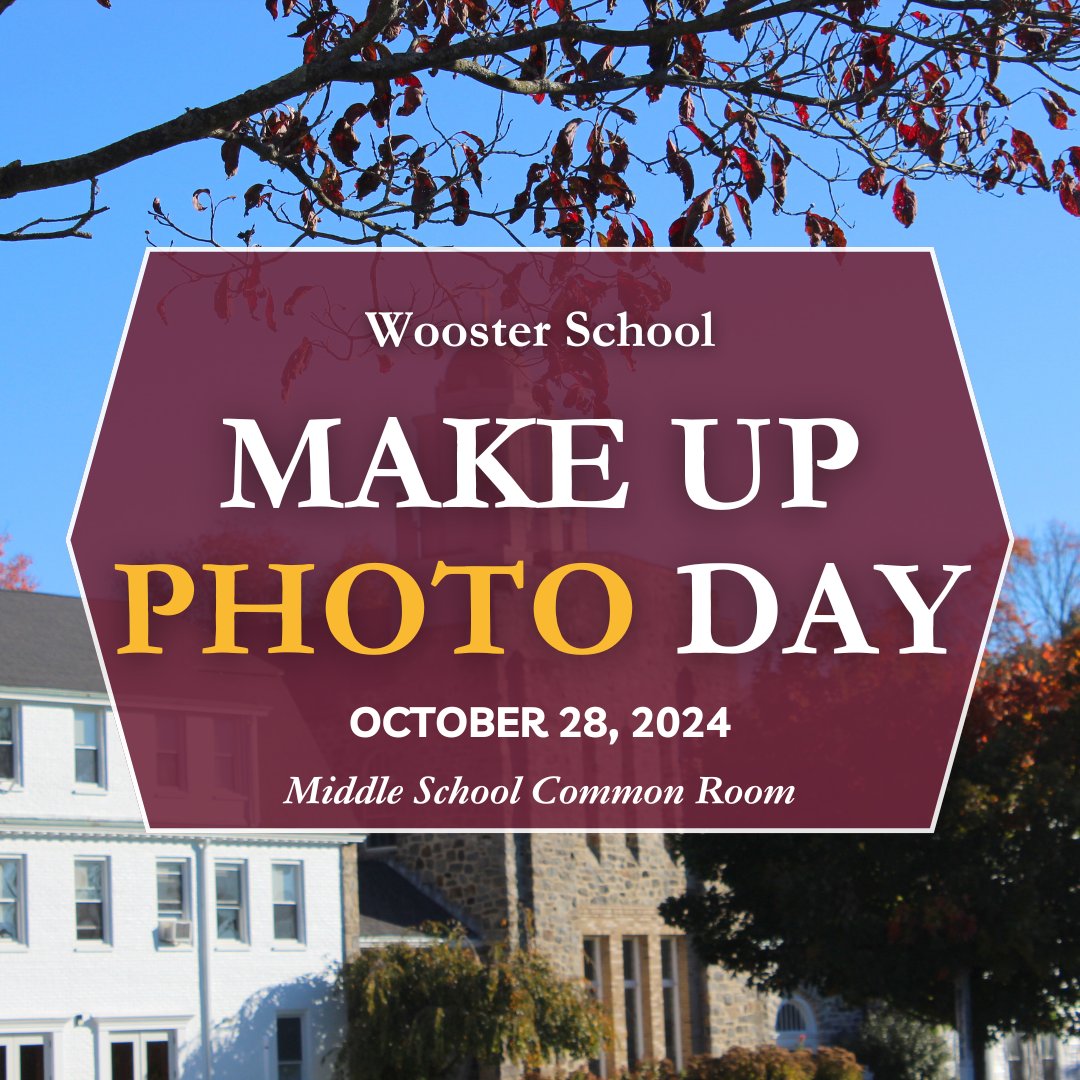 WoosterSchl's tweet photo. School Photo Make Up Day is Monday October 28th. Any student, grades 5 - 12, who missed the original photo day or who would like a retake is invited to drop in to have their photo taken in the Middle School Common Room, 10:30am - 12:30pm.

#woosterschool #communityatwooster https://t.co/fssp0EcAoC