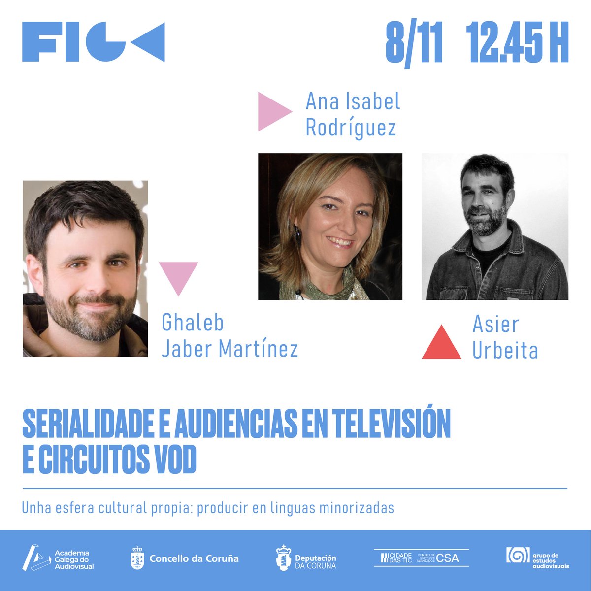 Academia Galega do Audiovisual (@academiagalegaa) on Twitter photo #FIGA | Invitamos a: Ana Isabel Rodríguez, Decana da Facultade de Ciencias da Comunicación <a href="/UniversidadeUSC/">USC</a>; Asier Urbeita ('Altsasu') e Ghaleb Jaber Martínez ('Motel Valkirias')
🏢<a href="/csacidadedastic/">CSA Cidade das TIC</a>
📅7-9/11
🤝Apoian <a href="/ConcelloCoruna/">Concello da Coruña</a>,<a href="/DACCultura/">Cultura Depu. Coruña</a>
👉Colaboran Cidade das TIC,<a href="/GEA_USC/">estudos_audiovisuais</a> #FIGA | Invitamos a: Ana Isabel Rodríguez, Decana da Facultade de Ciencias da Comunicación <a href="/UniversidadeUSC/">USC</a>; Asier Urbeita ('Altsasu') e Ghaleb Jaber Martínez ('Motel Valkirias')
🏢<a href="/csacidadedastic/">CSA Cidade das TIC</a>
📅7-9/11
🤝Apoian <a href="/ConcelloCoruna/">Concello da Coruña</a>,<a href="/DACCultura/">Cultura Depu. Coruña</a>
👉Colaboran Cidade das TIC,<a href="/GEA_USC/">estudos_audiovisuais</a>