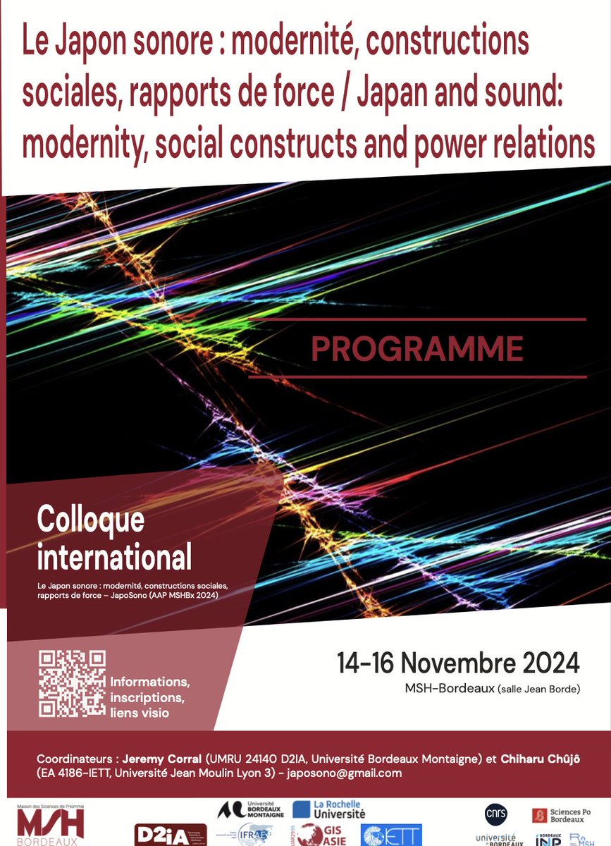 L'IETT participe au colloque "Le Japon sonore : modernité, constructions sociales, rapports de force" qui aura lieu à Bordeaux les 14 et 15 novembre prochains.
Plus d'infos : iett.hypotheses.org/2853