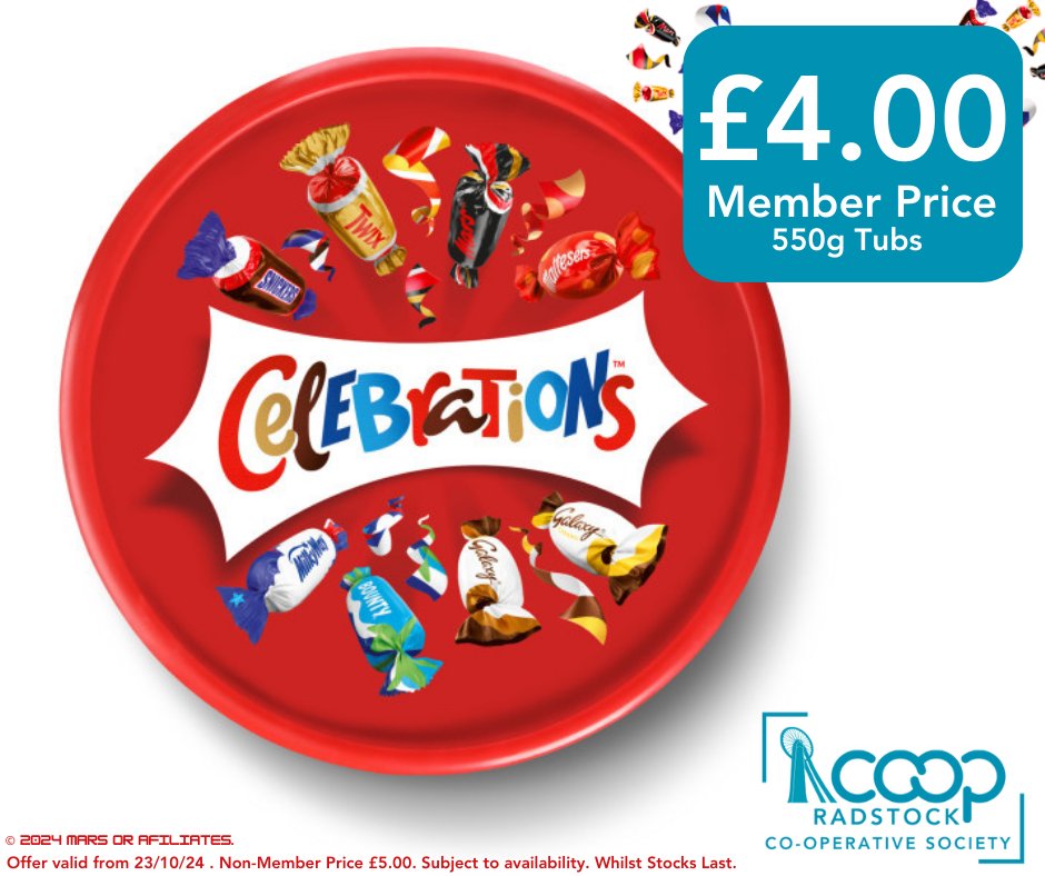 RadstockCoop's tweet image. Who needs a reason to celebrate when the 'Celebrations' tubs are just £4 for our members? Dive in, chocoholics! 🍫🥳
#shoplocal #celebrations #chocolate #partyseasonready #RCS #coop #weekendtreat #supportsmallbusinessowners #OwnedByYou