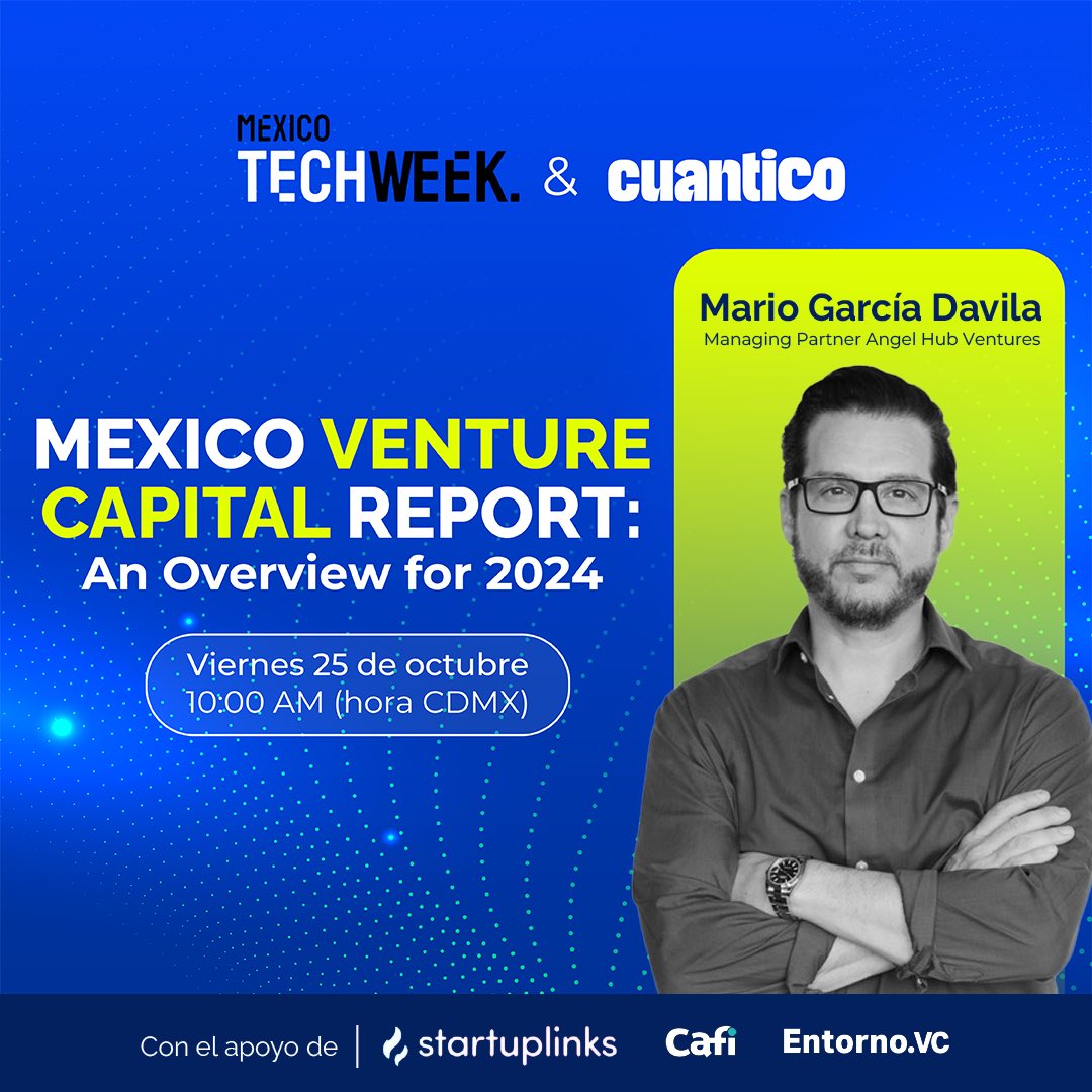 Hola. Los invito que nos acompañen HOY viernes a las  10:00 am a la presentación del Mexico Venture Capital Report de <a href="/Cuantico/">Jorge Andrés Flores</a> 

Link de evento virtual que será transmitido en YouTube: lu.ma/8h9xrdh8

<a href="/mariano_mgv/">Mariano González Vasconcelos</a> <a href="/Atortajada/">Adriana Tortajada</a> <a href="/josekont/">Jose Kont</a>