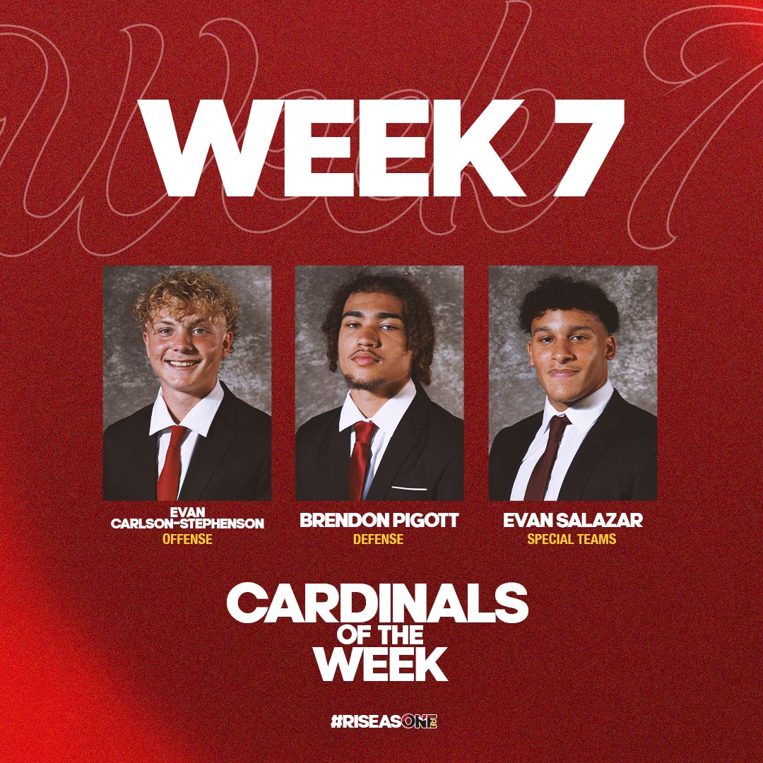 SjfFootball's tweet image. Congratulations to our Cardinals of the Week for Week 7! #RiseAsONE #CardinalCode