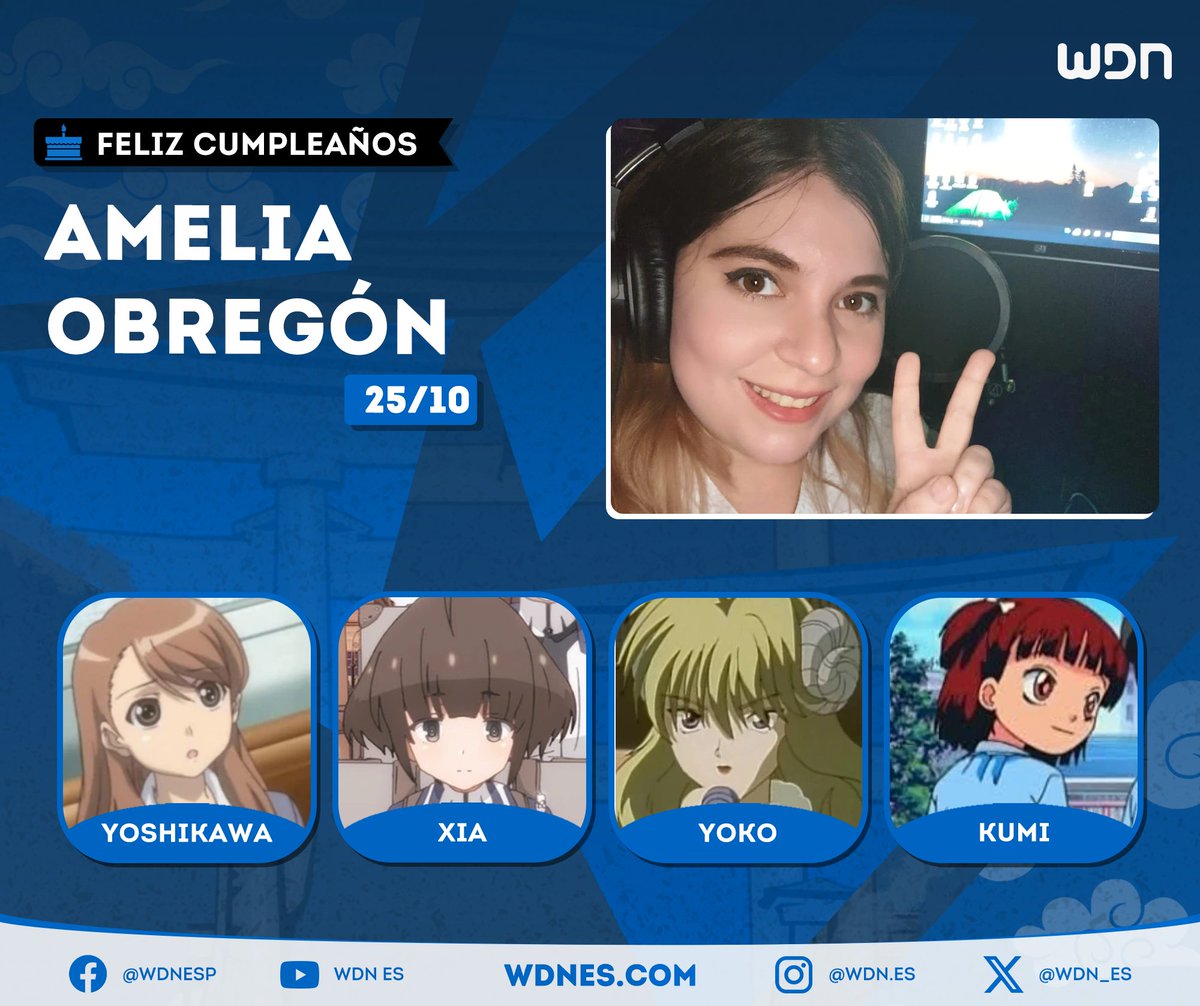 🎂 | Cumpleaños
Le deseamos un feliz cumpleaños a la actriz de doblaje <a href="/amelia_obregon/">Amely Obregón</a>, ¡esperamos que la pase increíble en compañía de sus familiares y seres queridos!