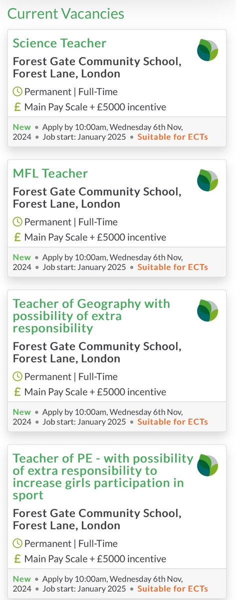 Current vacancies 👇🏽

#WeAreFGCS <a href="/FgcsInfo/">Forest Gate Community School</a>