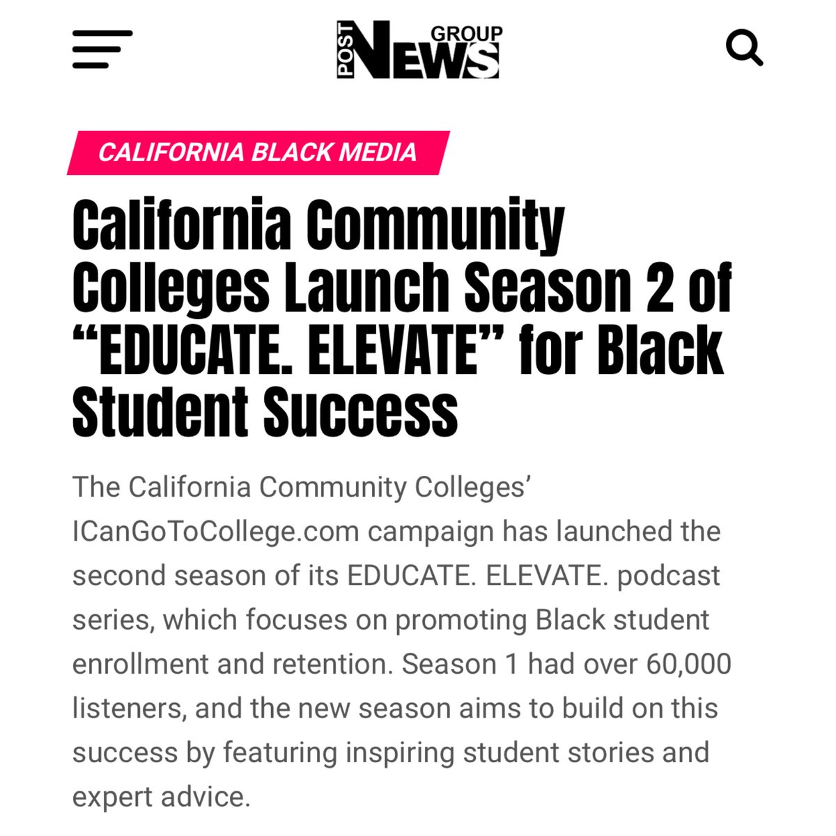 dannymoshow's tweet image. MUCH LOVE TO CALIFORNIA BLACK MEDIA FOR ILLUMINATING “THE EDUCATE. ELEVATE. podcast! 🙌🏾✨

Article Link:
postnewsgroup.com/california-com…

@oaklandpostnews
@californiablackmedia

@ICanGoToCollege
@californiacommunitycolleges
@dannymoshow

#ICanGoToCollege
#EducateElevatePod