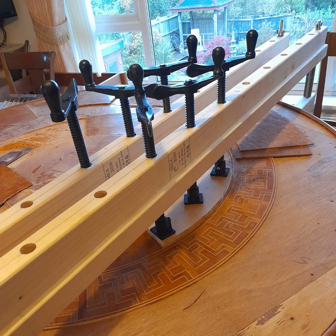 Too late for @bench.talk.101 last night after a last minute seeing Al Murray on Guv Island tour, but long reach clamps/veneer press bars did get finished.
Still not ready to relay the veneers on my table. Like most tradesmen, jobs for my home seem to hang around for ages.