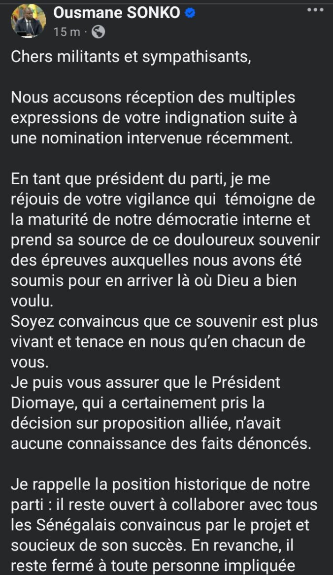 Le_Patriote_221's tweet photo. 🚨🇸🇳
Le PM Ousmane SONKO réagit sur la nomination de Samba Ndiaye : «Je ne doute pas que les mesures correctives idoines seront apportées au plus vite»...
#Senegal #Jubbanti #Focus17 https://t.co/nTTTdpdTjD