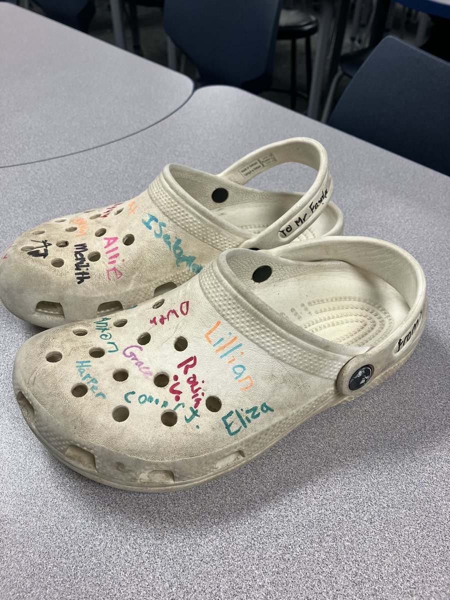 Possibly the best start to the school year I’ve had so far. Received these from my 6th grade class. Even though I despise Crocs, I’ll proudly display these for years to come.