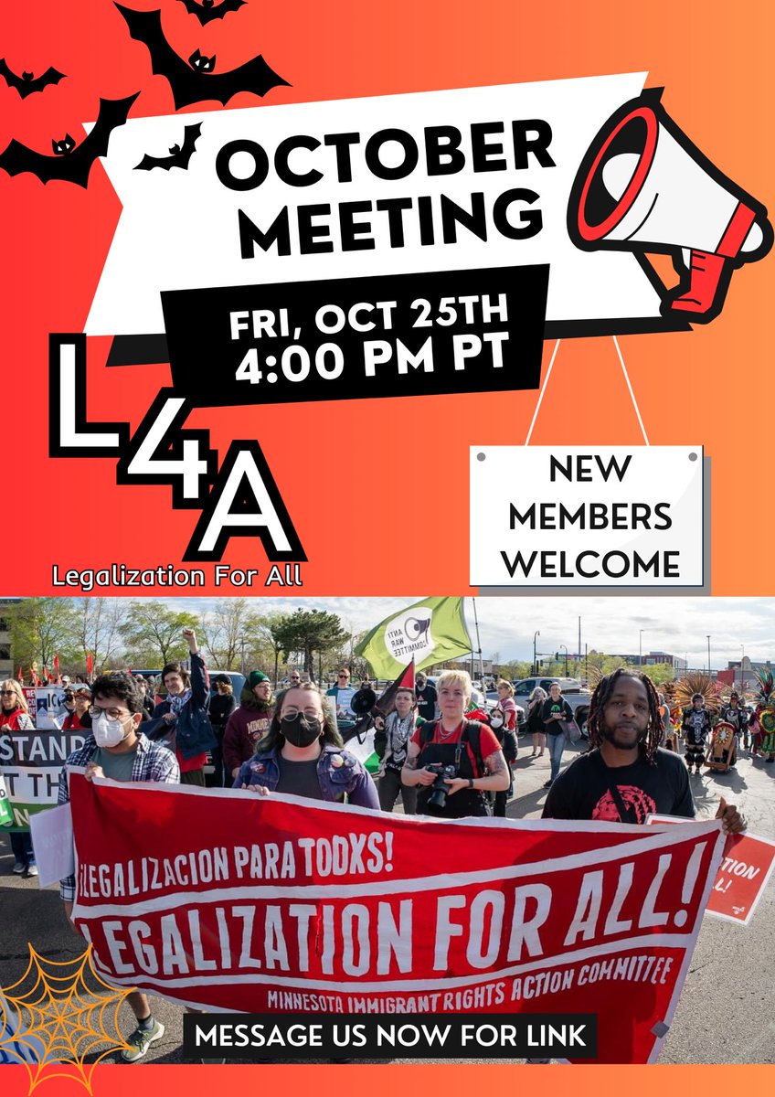 LegalizeForAll's tweet photo. Today, Oct 25th join us for our monthly meeting. We will be discussing the Haitian solidarity events and an upcoming action to mourn the lives lost at the border. #LegalizationForAll https://t.co/GUQqAZo4AC