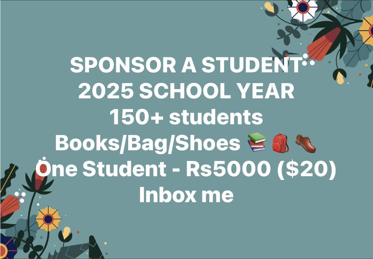 cjjesus's tweet photo. SPONSOR A STUDENT
2025 SCHOOL YEAR
150+ students
Books/Bag/Shoes 📝🎒👞
One Student - Rs5000 ($20)
Inbox me https://t.co/uqYHufU6wC