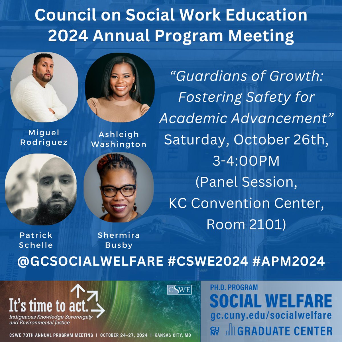 GCSocialWelfare's tweet image. Today and tomorrow in Kansas City, MO! Check out our #CSWEAPM2024 #CSWE2024 #APM2024 student presentation lineup!