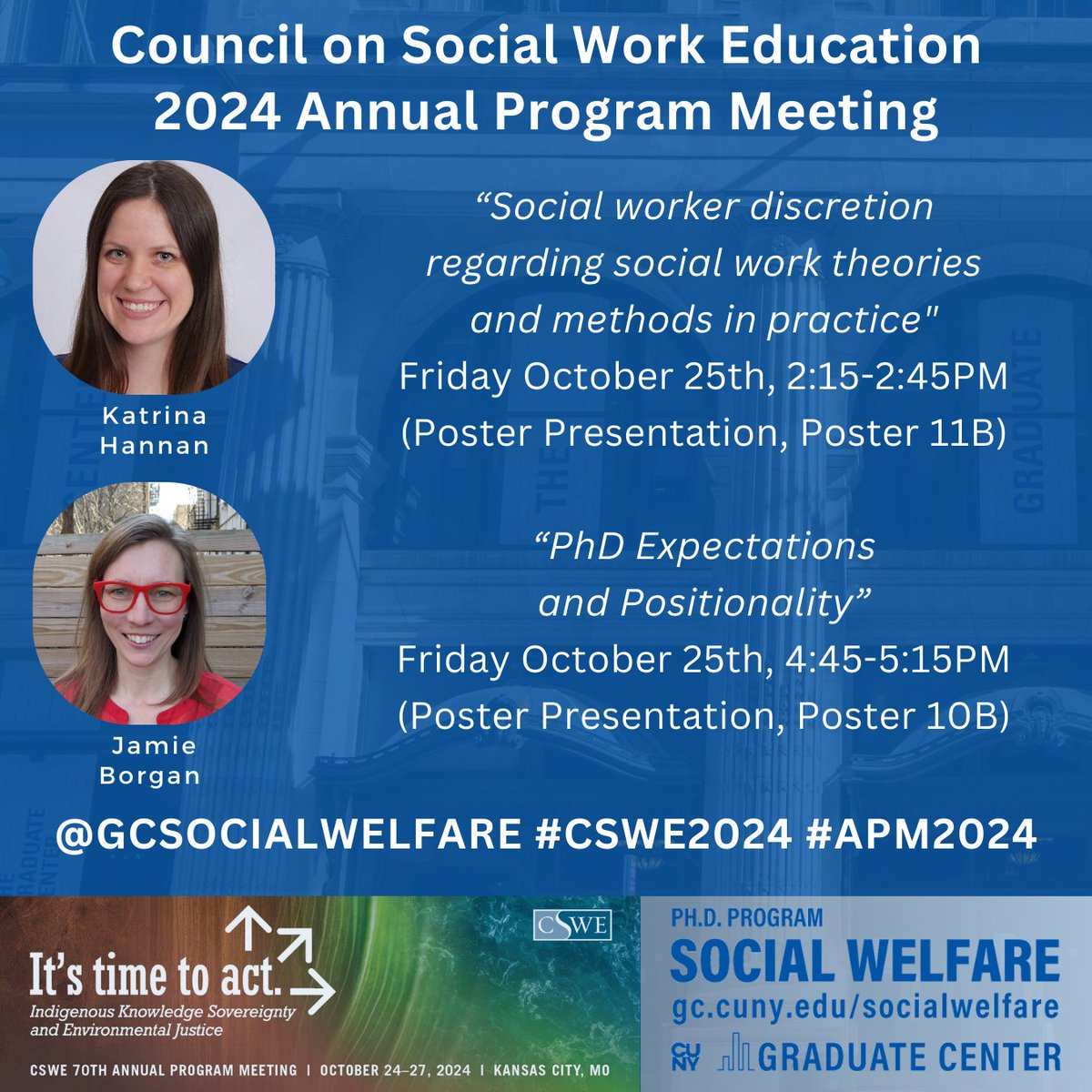 GCSocialWelfare's tweet image. Today and tomorrow in Kansas City, MO! Check out our #CSWEAPM2024 #CSWE2024 #APM2024 student presentation lineup!