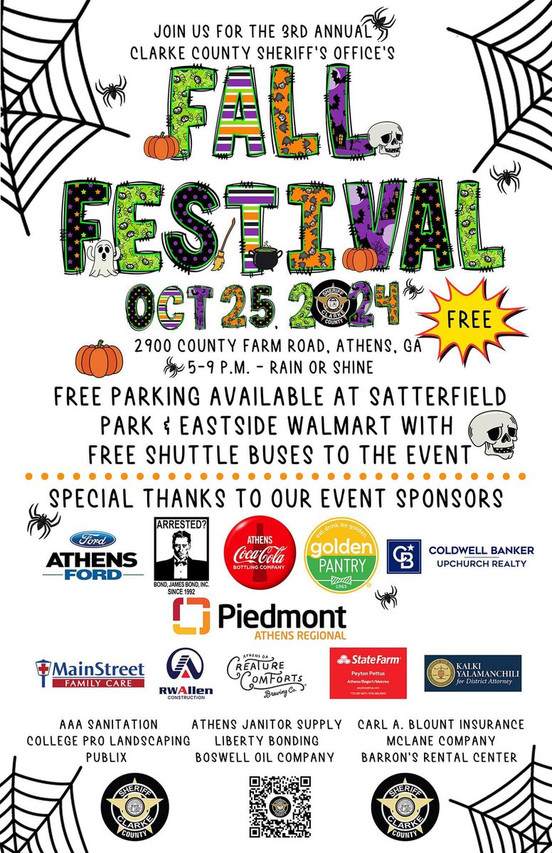 TONIGHT!

The Clarke County Sheriff’s Office is hosting its Fall Festival, starting at 5:00 pm. This free family-friendly event includes a hayride, haunted house, and games. Hope to see you there!