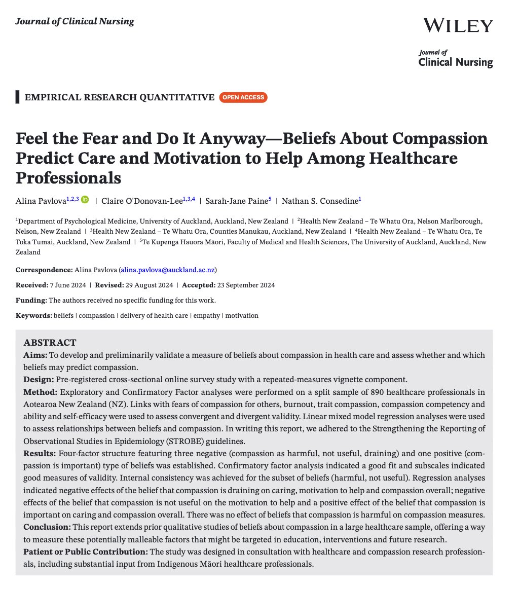 New study reveals compassion beliefs in healthcare can influence the actual expression of compassion by healthcare professionals. Put simply, how we communicate about compassion matters and this is something we can think about and change💡 onlinelibrary.wiley.com/doi/10.1111/jo…