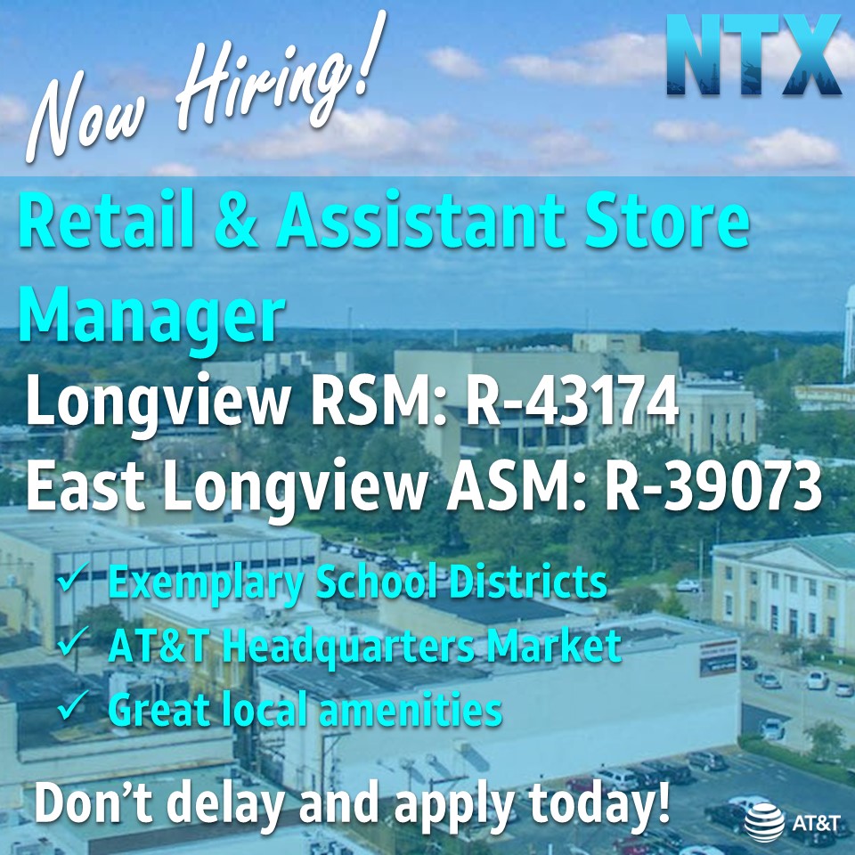 📣Are you ready to take that next step in your career? 

✨We are looking for stellar leaders to join the NTX leadership team as a Retail Store Manager and Assistant Store Manager in Longview, TX!

Longview RSM- 43174
East Longview ASM- 39073

Don't delay &amp; apply today!