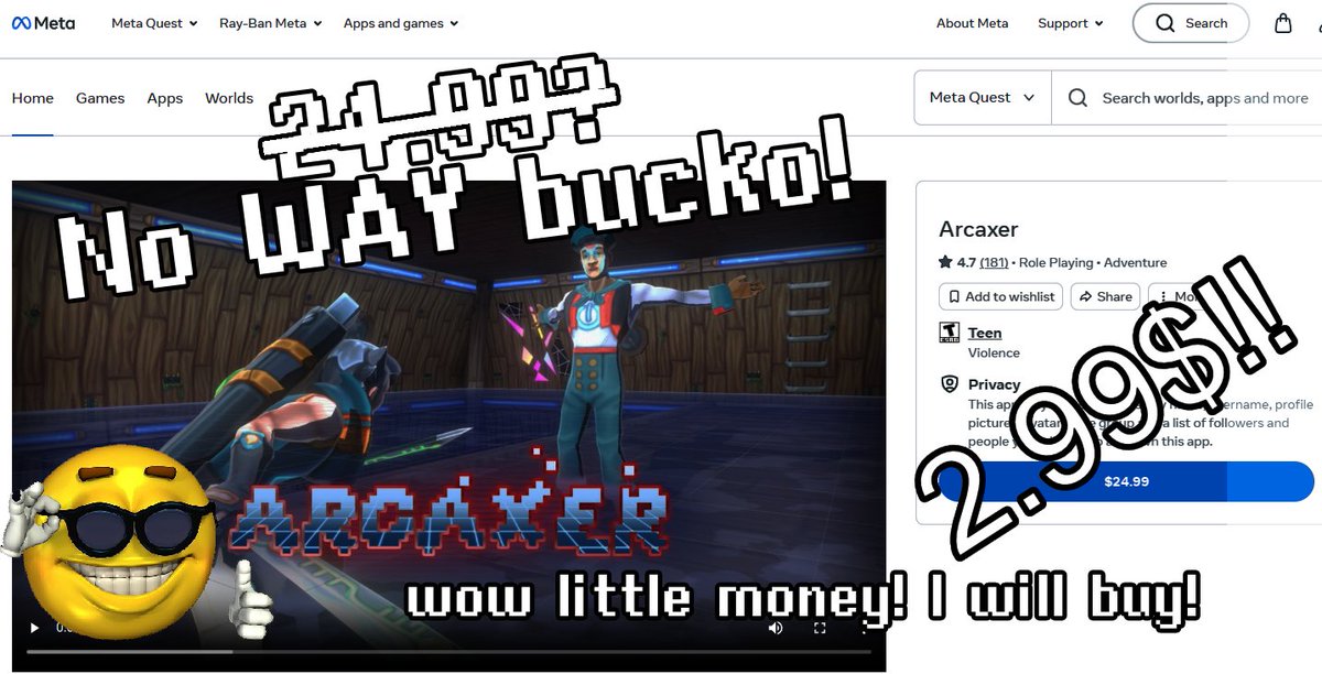 Arcaxer the Game (@arcaxervr) on Twitter photo Do you love JRPGs but hate spending SO MUCH MONEY??!?
Arcaxer is on sale for 2.99$, only on the <a href="/MetaQuestVR/">Meta Quest</a> store!
Get 20+ hours of making numbers get HUGE! Do you love JRPGs but hate spending SO MUCH MONEY??!?
Arcaxer is on sale for 2.99$, only on the <a href="/MetaQuestVR/">Meta Quest</a> store!
Get 20+ hours of making numbers get HUGE!