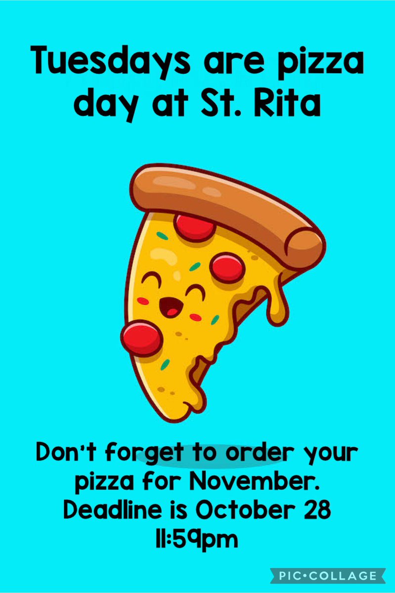 Ms. Lucy (@mslucy80) on Twitter photo Hey <a href="/StRitaRock1/">St. Rita Rock</a> families
Just a friendly reminder.
The last day to order your November pizza is October 28th 11:59pm Hey <a href="/StRitaRock1/">St. Rita Rock</a> families
Just a friendly reminder.
The last day to order your November pizza is October 28th 11:59pm