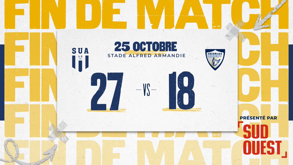 agen_rugby's tweet photo. 📢 C’EST TERMINÉ ! 

Malgré la pluie, c'est une belle soirée à Armandie 💙🤍
Agen l’emporte devant son public face à Colomiers 💥

Félicitations Messieurs 💪 https://t.co/cH6G29Kpbj