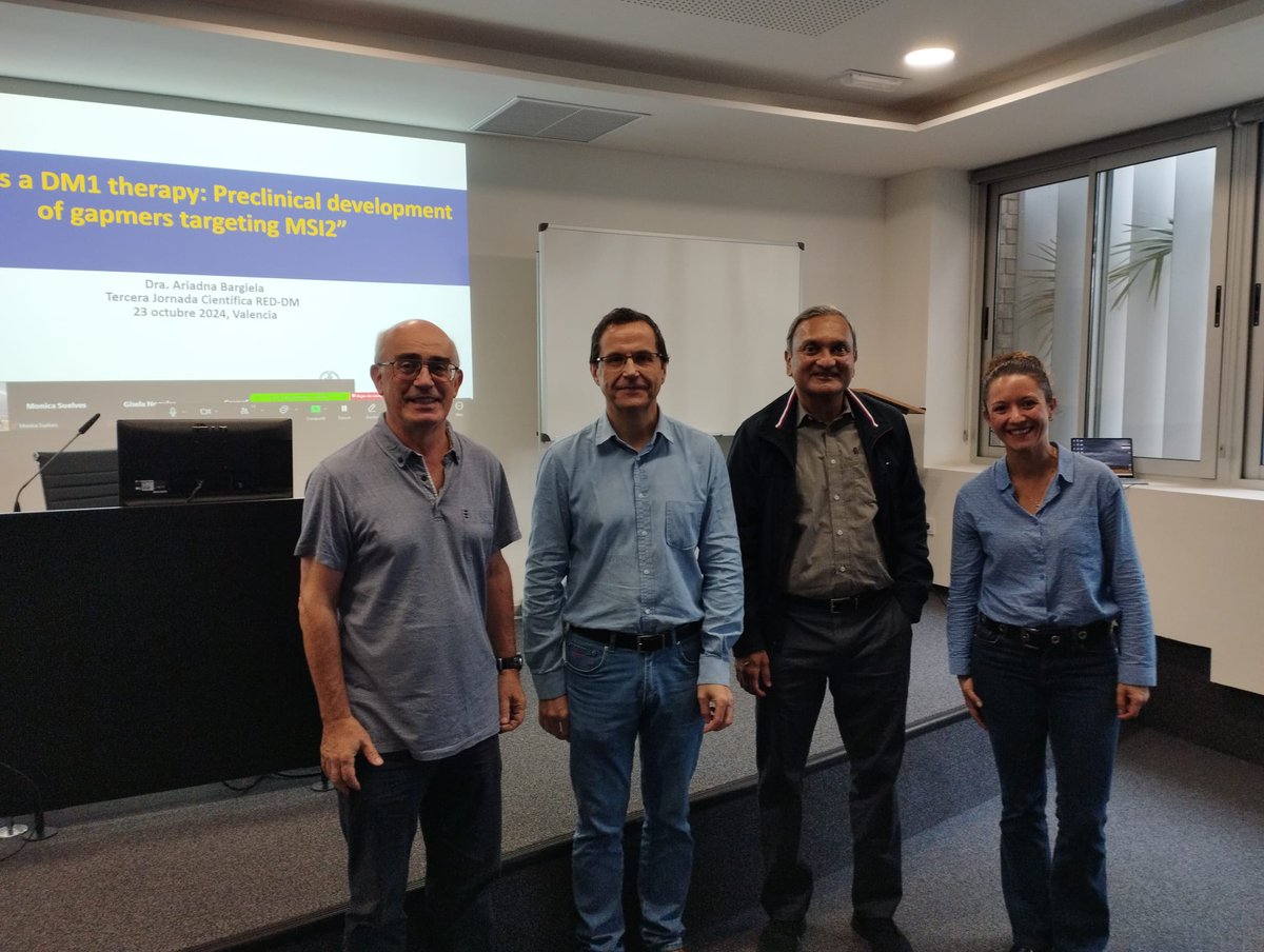 We had our third Spanish DM1 Research Network Meeting, featuring  speakers Ramón Eritja, Mani Mahadevan, and Ariadna Bargiela. They shared insights on drug oligonucleotides, fibrosis mechanisms, and MSI2. <a href="/BargielaA/">A_Bargiela</a> <a href="/GenomicsLab_UV/">Translational Genomics Lab University of Valencia</a>