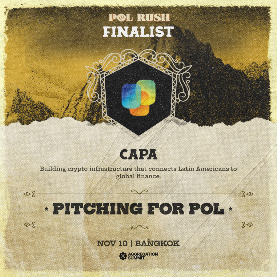 capa_fi's tweet photo. We're taking it to the next level!
We’re finalists at @0xPolygon's #POLRush a competition driving impactful crypto projects.
Next stop: @AggLayer Summit in Bangkok to pitch how we’re connecting LATAM to global finance with crypto infrastructure.
Each step brings us closer to a future in which Latin America succeeds in the digital economy.