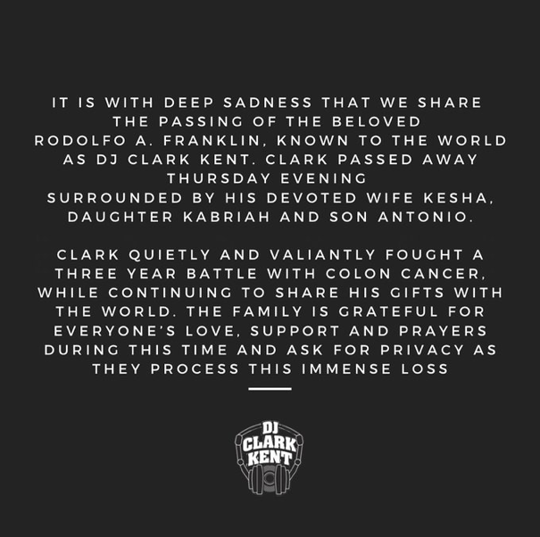 Iconic DJ and producer, DJ Clark Kent, has passed away after battling colon cancer 🙏🏾🕊️

We're sending all the love to his family and friends.
