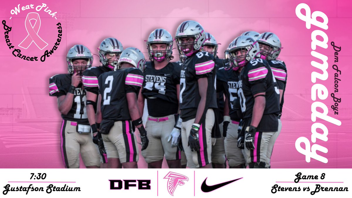 🗣️IT’S GAME DAY!

🆚 Brennan 
🏈 7:30 PM
📍Gustafson Stadium

#WeAreDFB | #DemFalconBoyz | #PinkOut