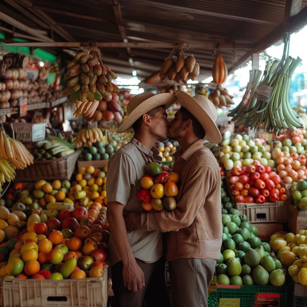 “Un beso y a chambearle”
Un trabajo de inteligencia artificial que desafía el concepto de lo “enclasado” que se aparenta el mundo de las parejas homosexuales.
Lo cierto es que una persona LGBT puede provenir de cualquier contexto, pero ¿en qué contexto se nos permite ser?