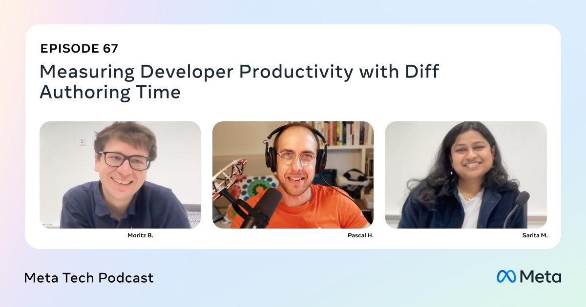 Engineering at Meta (@fb_engineering) on Twitter photo How do you measure developer productivity?
<a href="/Inventitech/">Moritz Beller</a> and Sarita join the <a href="/MetaTechPod/">Meta Tech Podcast</a> to discuss Diff Authoring Time (DAT) – a way of measuring how long it takes to submit changes to a codebase.
Hear how DAT unlocks new abilities for developers.
engineering.fb.com/2024/10/25/dev… How do you measure developer productivity?
<a href="/Inventitech/">Moritz Beller</a> and Sarita join the <a href="/MetaTechPod/">Meta Tech Podcast</a> to discuss Diff Authoring Time (DAT) – a way of measuring how long it takes to submit changes to a codebase.
Hear how DAT unlocks new abilities for developers.
engineering.fb.com/2024/10/25/dev…