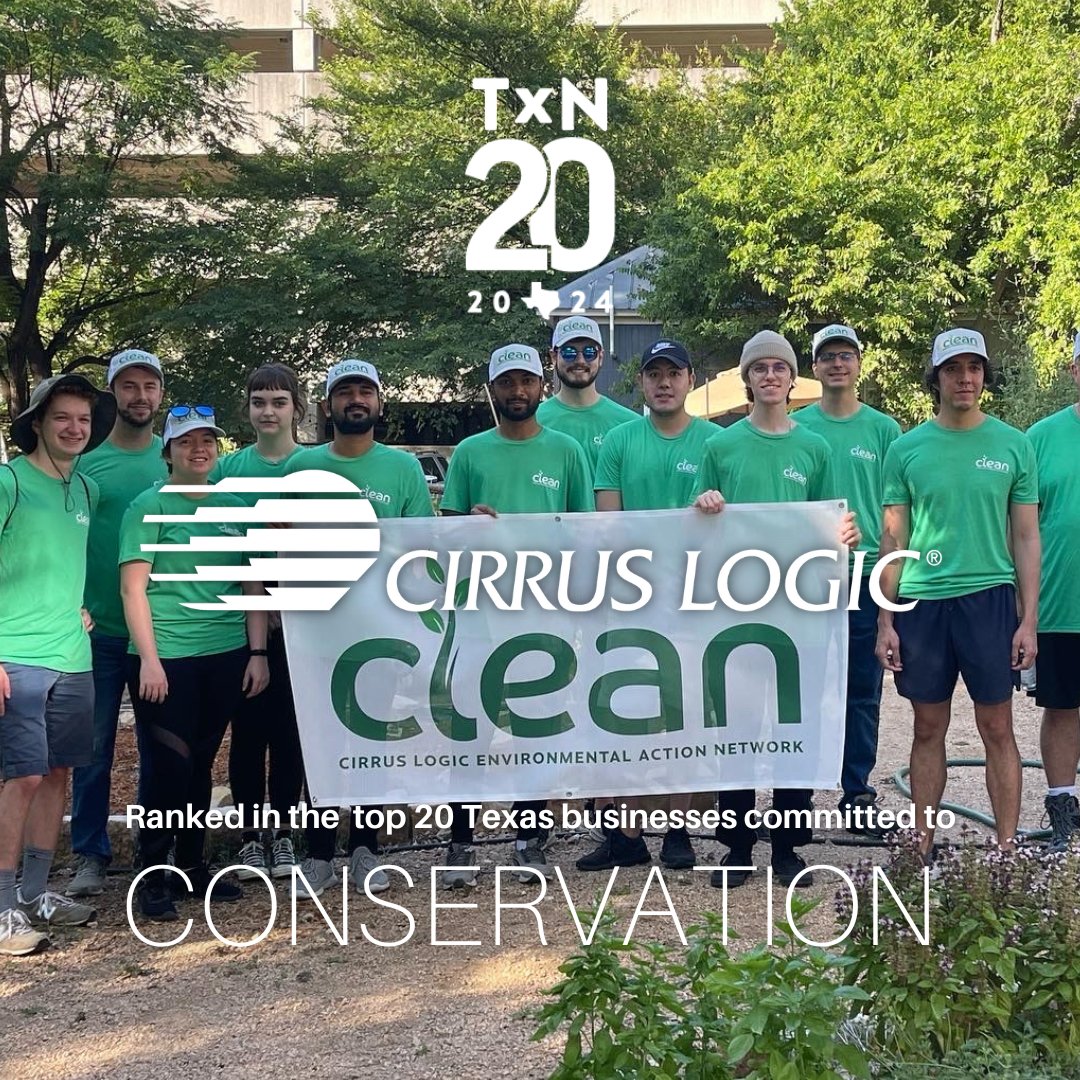 Cirrus Logic (@cirruslogic) on Twitter photo Cirrus is honored to be recognized by <a href="/TexanbyNature/">Texan by Nature</a> to the 2024 TxN 20 list for making strides in sustainability and conservation.🌳 Our employees are the difference, chipping in to make a difference! Cirrus is honored to be recognized by <a href="/TexanbyNature/">Texan by Nature</a> to the 2024 TxN 20 list for making strides in sustainability and conservation.🌳 Our employees are the difference, chipping in to make a difference!
