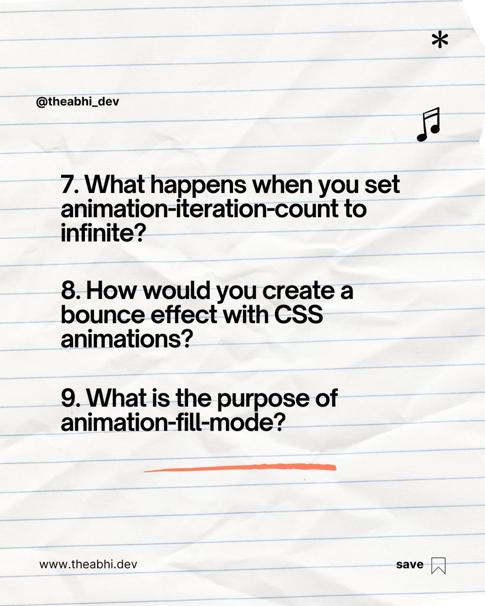 theabhi_dev's tweet image. ❓ Ready for some CSS animations interview prep? Test your knowledge of @keyframes, properties, and how animations enhance user experience.
#CSSInterview #AnimationProperties #FrontendDev #MERNbyNewYear #75DaysMERNChallenge