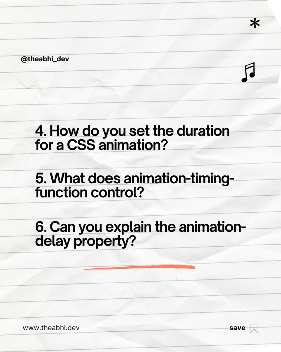 theabhi_dev's tweet image. ❓ Ready for some CSS animations interview prep? Test your knowledge of @keyframes, properties, and how animations enhance user experience.
#CSSInterview #AnimationProperties #FrontendDev #MERNbyNewYear #75DaysMERNChallenge