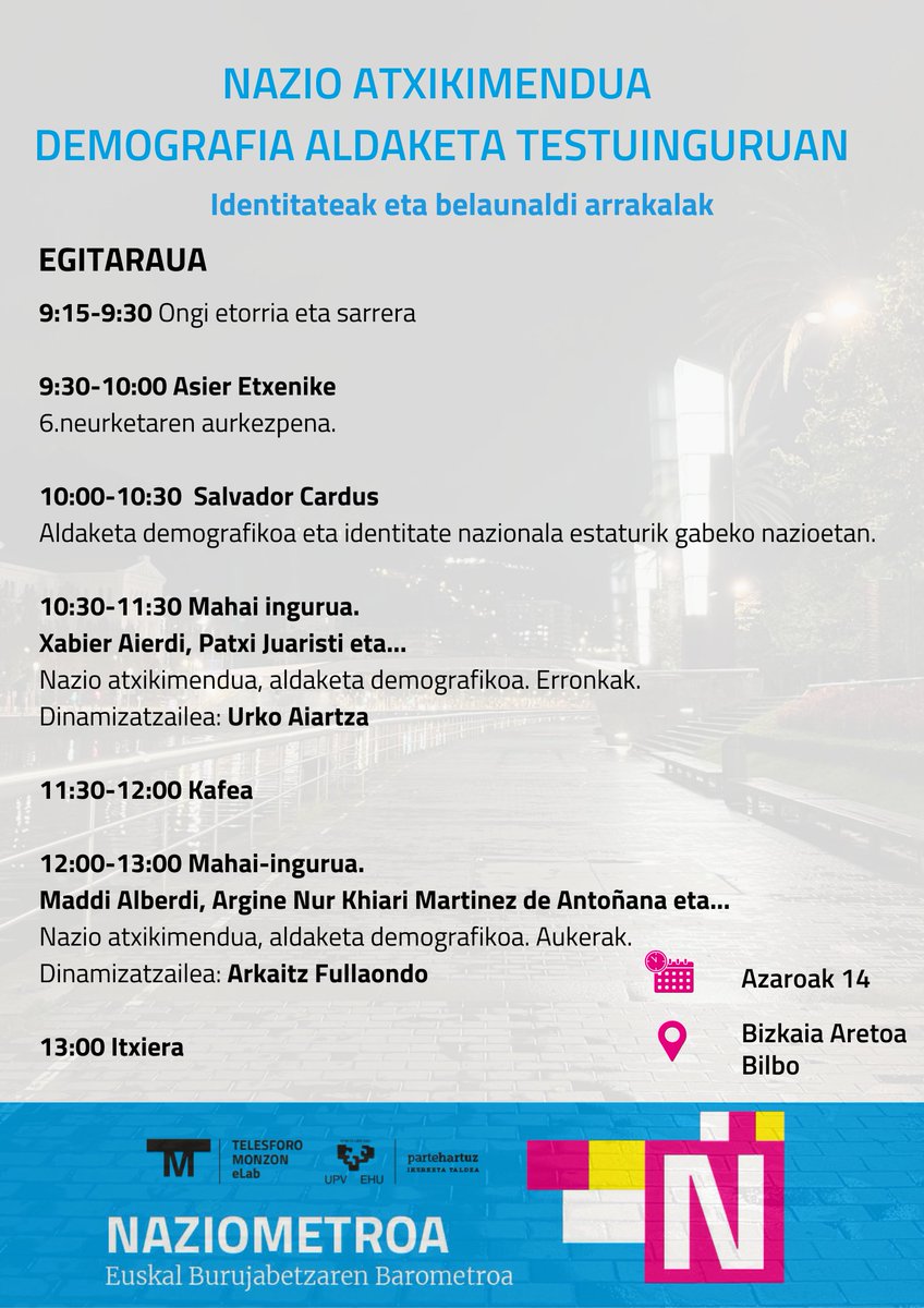 📡ADI📡

NAZIOMETROAREN 3.jardunaldia

🗓️Azaroak 14
📍EHUren Bizkaia Aretoa (Bilbo) 

Eman izena hemen: forms.gle/uDQup6XNUWuFYY…