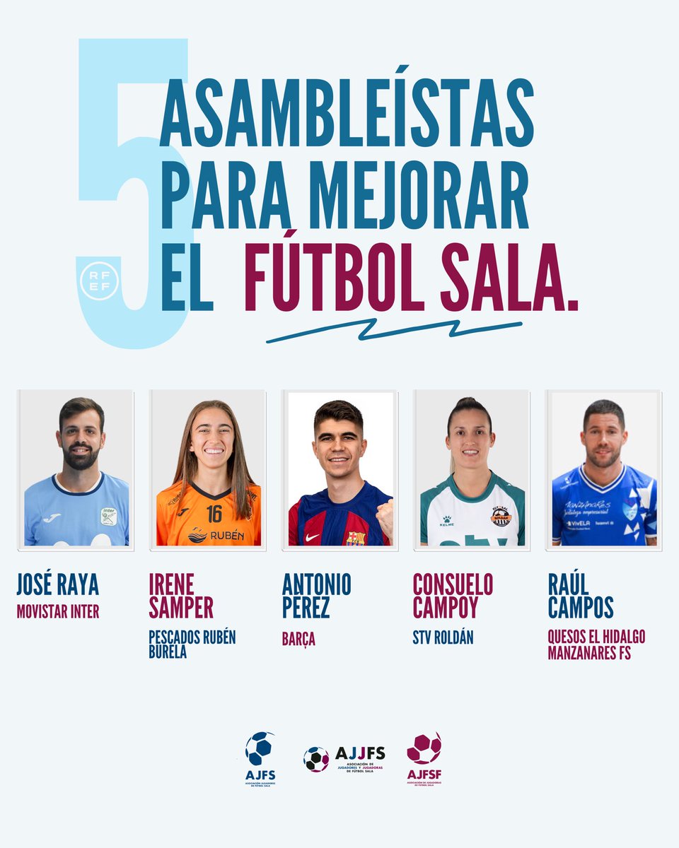 AJFS - Asociación de Jugadores de Fútbol Sala (@ajfs1998) on Twitter photo 🆙 5 Asambleístas para hacer 𝐜𝐫𝐞𝐜𝐞𝐫 𝐞𝐥 𝐅𝐮́𝐭𝐛𝐨𝐥 𝐒𝐚𝐥𝐚.
La <a href="/AJFSFemenino/">AJFSF - Asociación de Jugadoras de Fútbol Sala</a> y la <a href="/ajfs1998/">AJFS - Asociación de Jugadores de Fútbol Sala</a> presentan a sus candidatos para la Asamblea General de la <a href="/rfef/">RFEF</a>.
🤝 Un vestuario unido por un fútbol sala mejor. 🆙 5 Asambleístas para hacer 𝐜𝐫𝐞𝐜𝐞𝐫 𝐞𝐥 𝐅𝐮́𝐭𝐛𝐨𝐥 𝐒𝐚𝐥𝐚.
La <a href="/AJFSFemenino/">AJFSF - Asociación de Jugadoras de Fútbol Sala</a> y la <a href="/ajfs1998/">AJFS - Asociación de Jugadores de Fútbol Sala</a> presentan a sus candidatos para la Asamblea General de la <a href="/rfef/">RFEF</a>.
🤝 Un vestuario unido por un fútbol sala mejor.