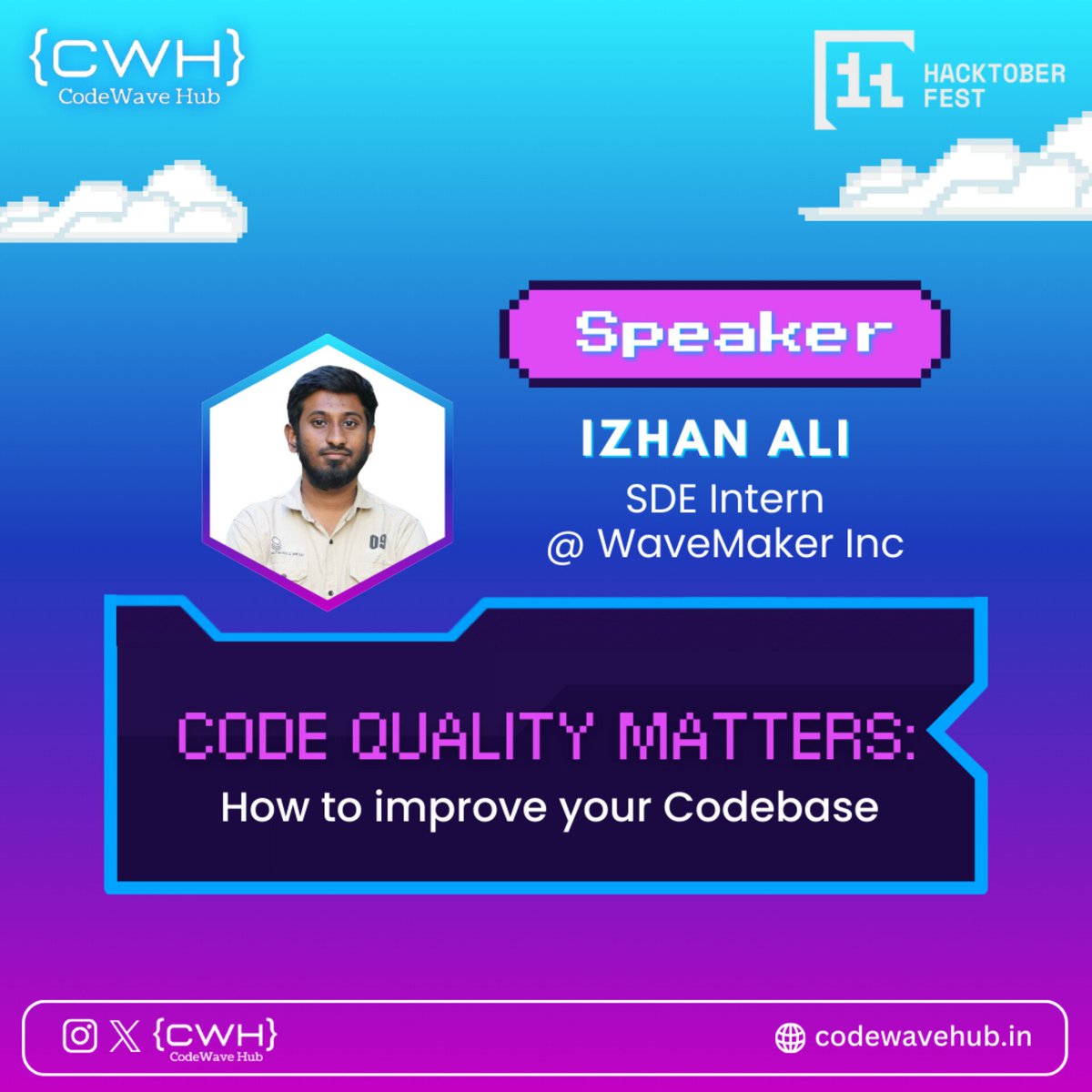 CodeWave Hub (@codewavehub) on Twitter photo Excited to have <a href="/izhanAL1/">Izhan Ali ๐ ๎จ</a>, speaker for CodeWave Hub: #hacktoberfest 2024 Hyderabad! ๐
โข
This is your chance to learn from his journey and sharpen your coding skills! ๐๐ป
โข
#hacktoberfest #codewavehub #opensource #techevent #hyderabad #techcommunity Excited to have <a href="/izhanAL1/">Izhan Ali ๐ ๎จ</a>, speaker for CodeWave Hub: #hacktoberfest 2024 Hyderabad! ๐
โข
This is your chance to learn from his journey and sharpen your coding skills! ๐๐ป
โข
#hacktoberfest #codewavehub #opensource #techevent #hyderabad #techcommunity