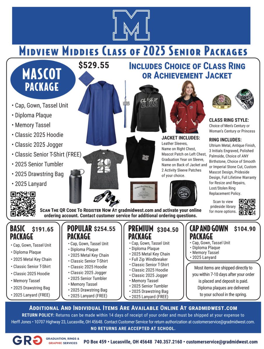 MidviewCnslrs's tweet image. CAP &amp;amp; GOWN INFO ‼️🎓

Seniors need to order a Cap and Gown for Graduation! All orders need to be submitted by Jan. 15th 2025 (even if you are paying for them later). Click the link with all ordering information! This is also posted in Google Classroom. 

drive.google.com/file/d/1yDABXH…