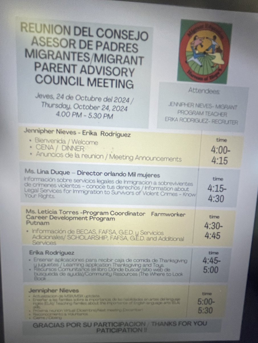 VCSMigrant's tweet photo. Yesterday, October 24th, 2024, marked our 1st Migrant Parent Advisory Council Meeting at the Community Center in Pierson, Fl! We were thrilled with the turnout of over 15 parents and students, and we want to extend a big thank you to everyone who made it a success. https://t.co/DCj7ZzCyng