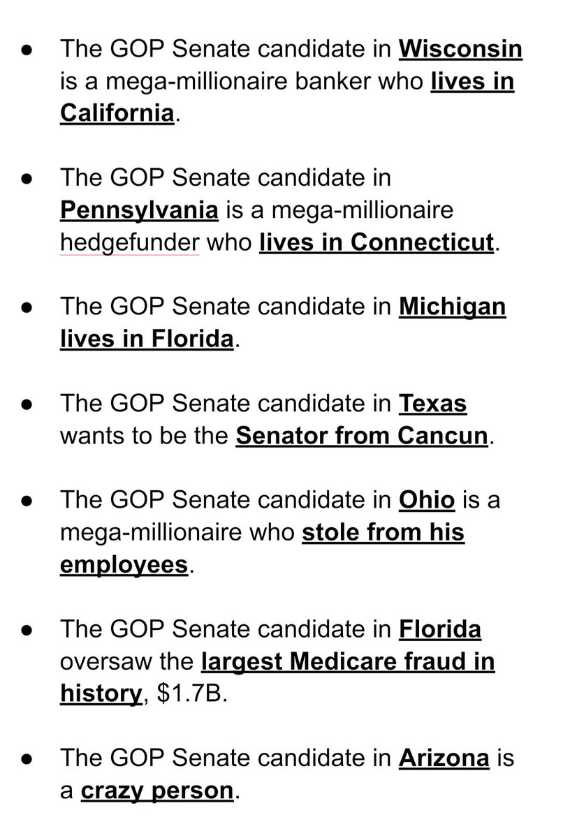 Pretty sure I have this all right.

The GOP Senate candidate in WI lies in CA.

The GOP Senate candidate in PA lives in CT.

The GOP Senate candidate in MI lives in FL. 

And more...