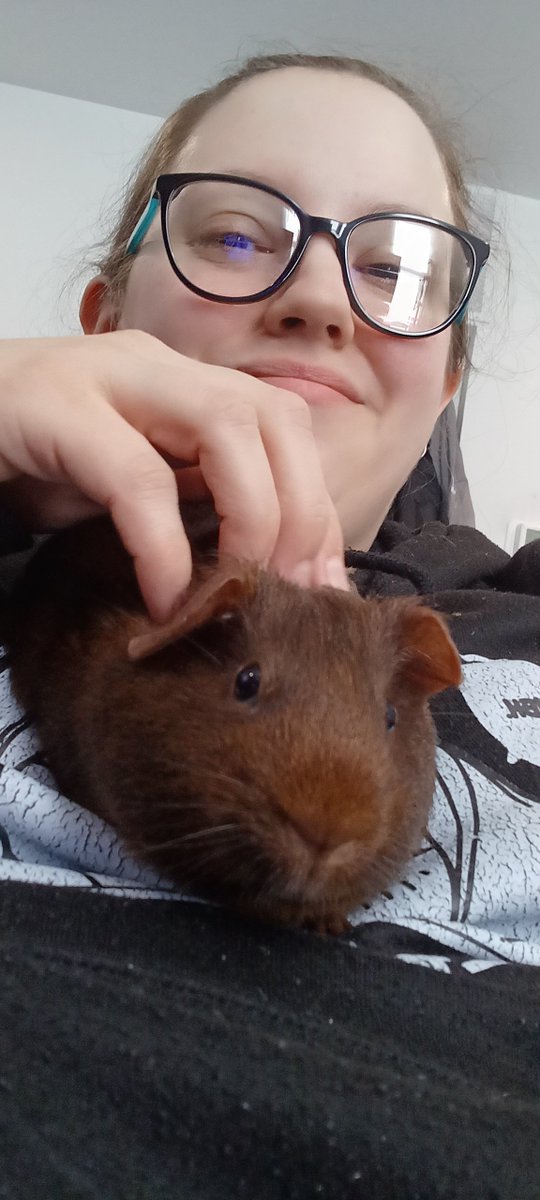 Watching Hot Ones with my guinea pig, Stella. ❤️