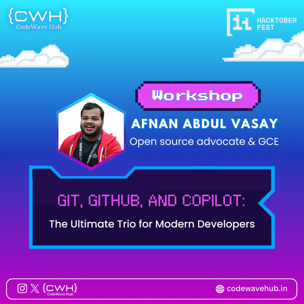 CodeWave Hub (@codewavehub) on Twitter photo Excited to welcome <a href="/abdulvasay_dev/">Afnan Abdul Vasay</a> #githubcampusexpert as a speaker for CodeWave Hub: #hacktoberfest 2024 Hyderabad! ๐
โข
Whether you're new to open source or streamlining your development process, this session is for you! ๐๐ป
โข
#hacktoberfest #codewavehub #opensource #techevent Excited to welcome <a href="/abdulvasay_dev/">Afnan Abdul Vasay</a> #githubcampusexpert as a speaker for CodeWave Hub: #hacktoberfest 2024 Hyderabad! ๐
โข
Whether you're new to open source or streamlining your development process, this session is for you! ๐๐ป
โข
#hacktoberfest #codewavehub #opensource #techevent
