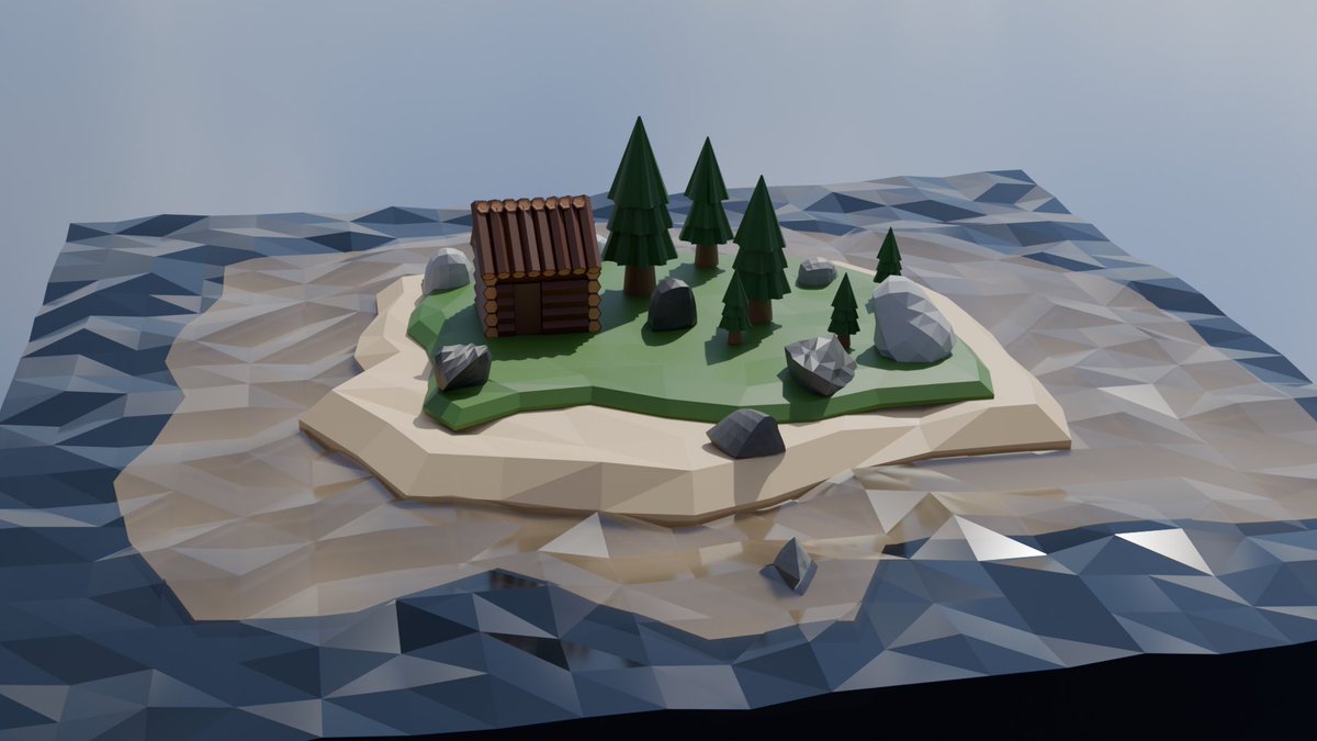 DavidHodson8's tweet photo. This weeks blender52 prompt was low poly. Here is a little log cabin on a tiny island #Blender52 #blenderrender #lowpoly #cabin https://t.co/f9ZbonjvJm