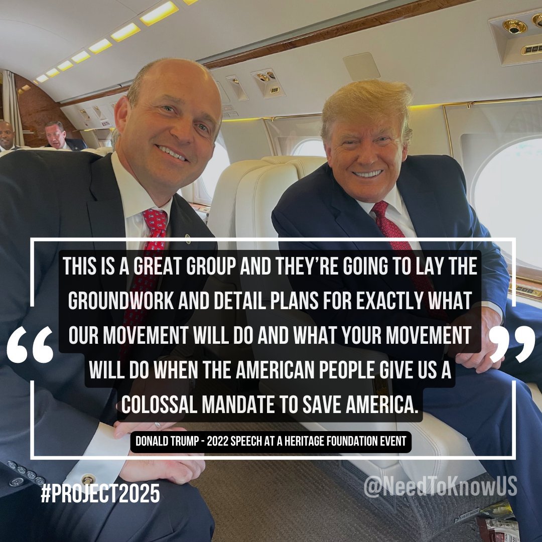 YourAnonNews's tweet photo. Trump: "I don't know anything about Project 2025."
Yet here he is with the Heritage Foundation's President, and here's a video of him admitting that the HF is "going to lay the groundwork".
Don't believe in their lies.  It's right in front of your faces. https://t.co/SZT8JoOGse