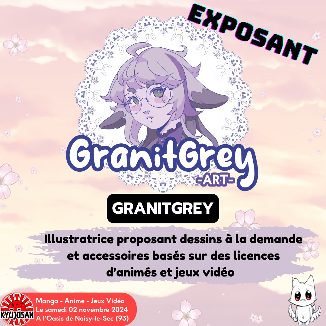 Granitgrey vous présente ses œuvres colorées et bourrées de détails. Genshin, Vocaloid, League of Legends et d’autres licences vous attendent sur son stand sous forme de porte-clefs, prints, badges, stickers, ... Granitgrey propose également des dessins à la demande sur place.