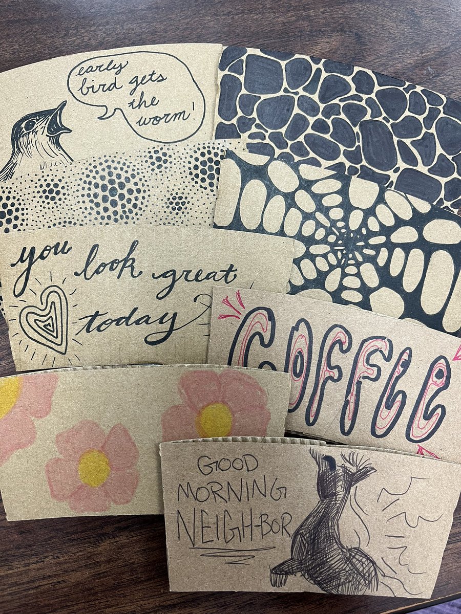Another batch of super cool coffee sleeves created by Art students 

#art #coffee #stables #cteinaction <a href="/MFISDCTE/">MFISDCTE</a> <a href="/PatrickM_Hinson/">Patrick Hinson</a>