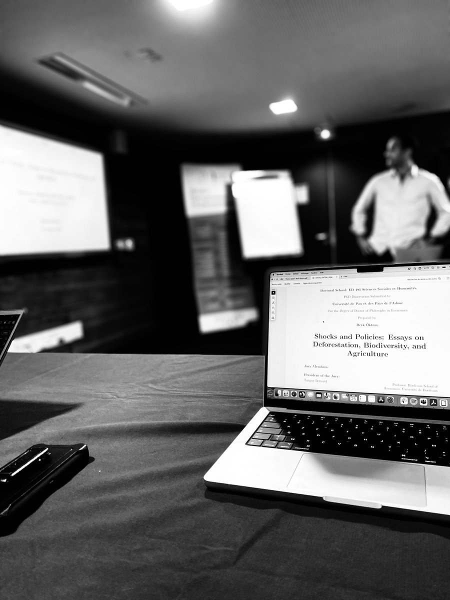 Bravo Dr <a href="/BrkOktem/">Berk</a> for this PhD thesis and defense on 

Shocks and policies: essays on deforestation, biodiversity and agriculture 

At <a href="/universite_uppa/">Université de Pau et des Pays de l'Adour (UPPA)</a> 

Supervised by I Chort