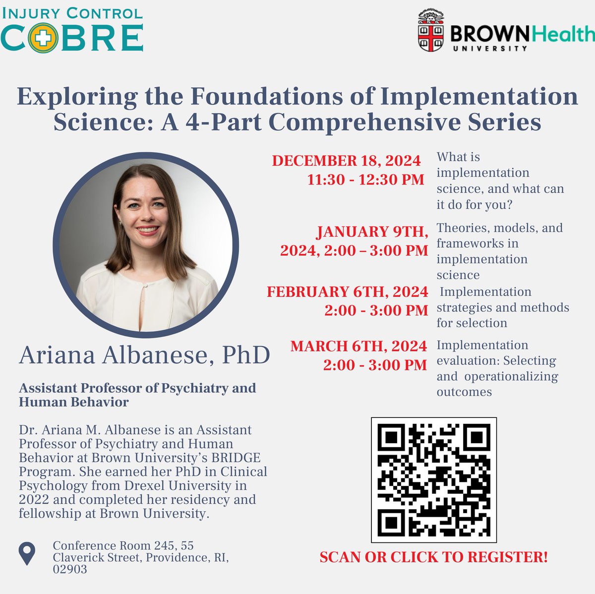 🎓 Join Dr. Ariana Albanese's 4-Part Implementation Science Series! Learn strategies, frameworks, and evaluation methods to advance your skills. Starts Dec 18 – complete all sessions for a certificate! Register below! #ImplementationScience #LectureSeries