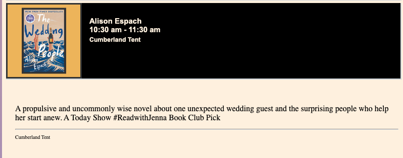editrish's tweet photo. Looking forward to talking with @AlisonEspach at @SoFestofBooks on Sunday about THE WEDDING PEOPLE! https://t.co/mSm7r2EF0v