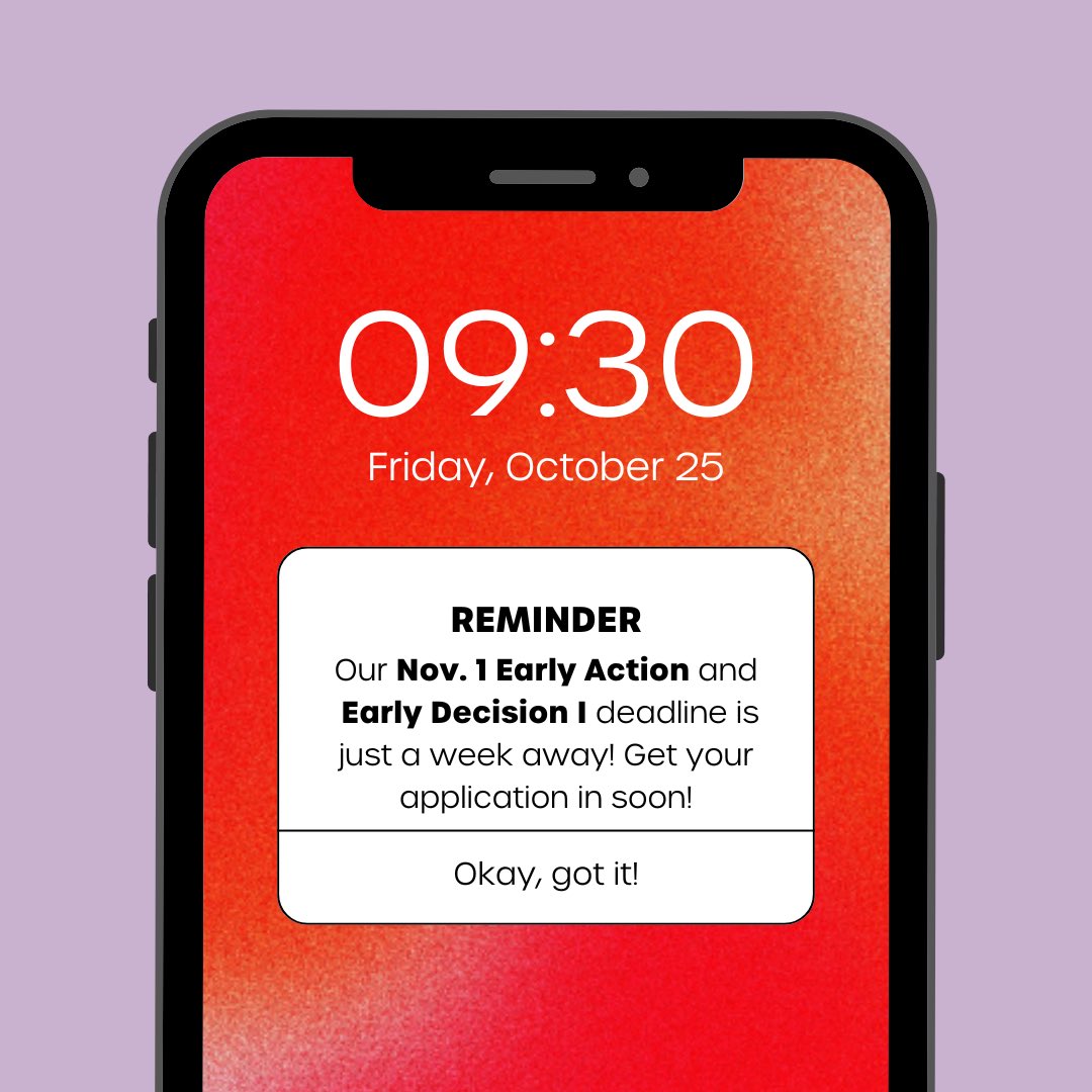 Just one week left to get your application in for our Early Action and Early Decision I November 1st deadline ‼️

Have questions? Use this link: du.edu/admission-aid/…

Regular Decision and Early Decision II will close on January 15.  

#UniversityOfDenver